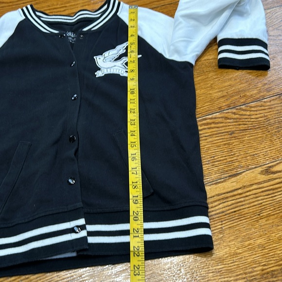 Justice Varsity jacket, black and white with glitter roses and birds. Girls 18. - Picture 10 of 14